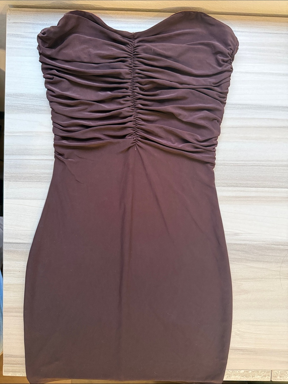 Windsor Strapless Ruched Bodycon Dress in Brown size Small